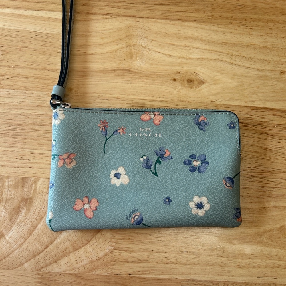 Coach Floral Wristlet in Green and Pink
